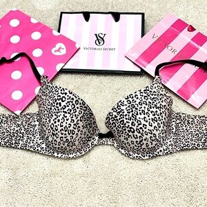 Retired Victoria’s Secret Very Sexy Pink Leopard Smooth Satin Demi Bra 34C 34 C
